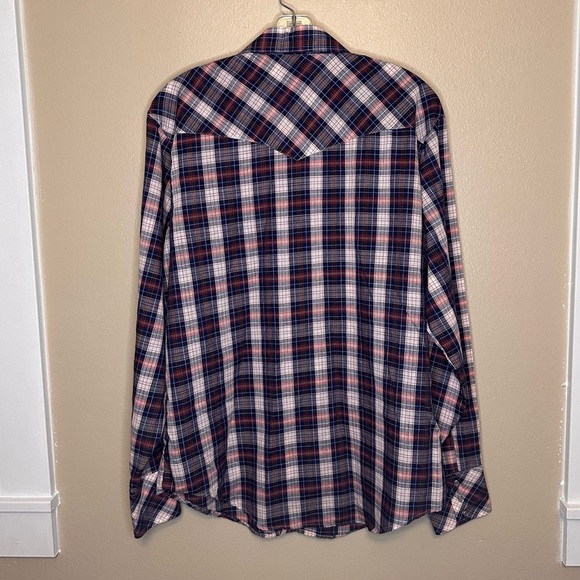 VINTAGE American Graffiti Men’s Pearl Snap Western Plaid Shirt Size XL Navy Red - Picture 4 of 7